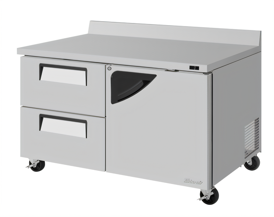 Product image #1 for Turbo Air Super Deluxe Two-Section Worktop Freezer with 1 Right-Hinged Door and 2 Drawers, 17 Cu. Ft., Self-Contained Rear-Mounted R290 Refrigeration