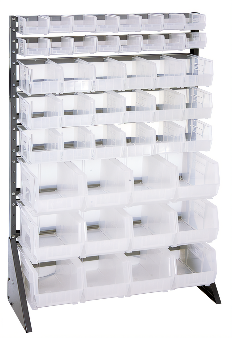 Product image #1 for Quantum Single-Sided Rail Rack with Clear Bins, 36 x 15 x 53 Inches