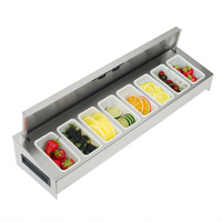 Krowne KR-521 Royal Series 30-Inch Underbar Garnish Station with Sliding Cover (8 Pint Containers), 304 Stainless Steel