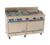 Thumbnail image #1 for 60-Inch Stainless Steel Commercial Gas Range with 4 Open Burners, 24-Inch Griddle, 12-Inch Char-Broiler, and 2 Ovens