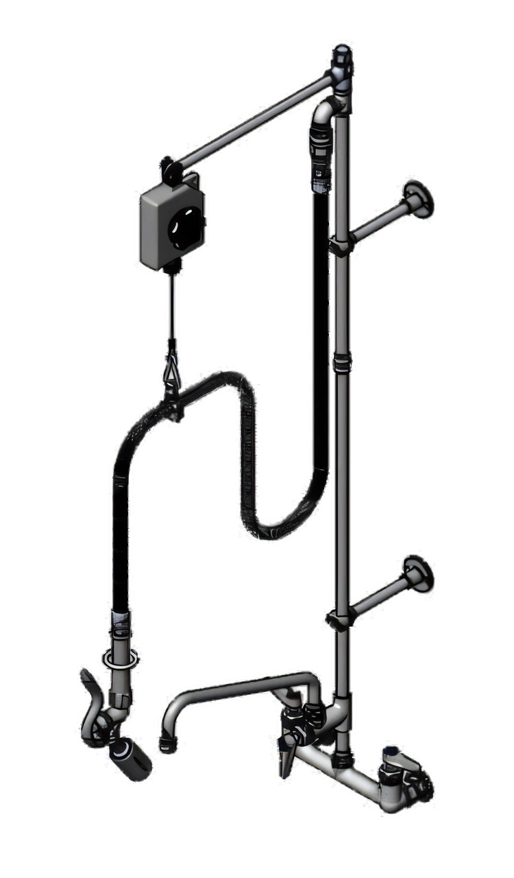 Product image #1 for T&S Brass EasyInstall Wall-Mount Pre-Rinse Unit with Add-On Faucet, 8-Inch Adjustable Centers, 12-Inch Swing Nozzle, and 0.65 GPM Spray Valve