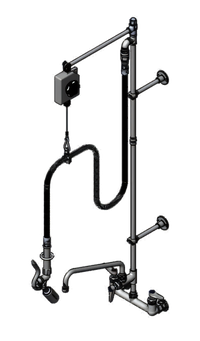 T&S Brass EasyInstall Wall-Mount Pre-Rinse Unit with Add-On Faucet, 8-Inch Adjustable Centers, 12-Inch Swing Nozzle, and 0.65 GPM Spray Valve