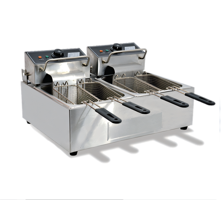 Product image #1 for Omcan USA CE-CN-0012 Double Countertop Electric Fryer with 2 Fry Pots, 12 lb. Capacity Each