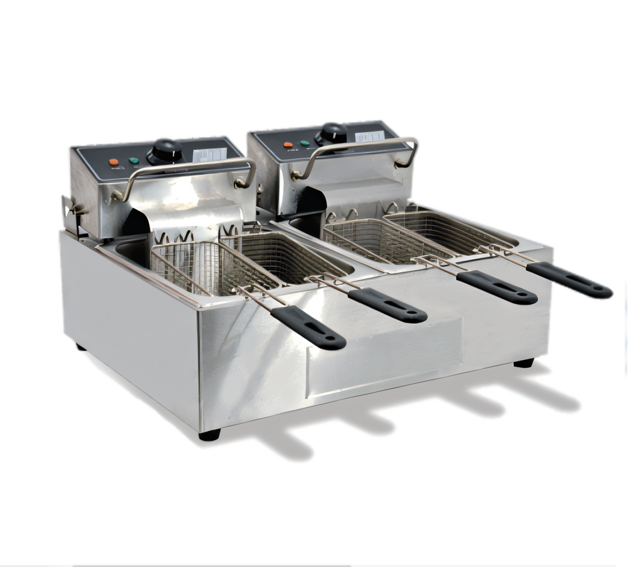 Product image #1 for Omcan USA CE-CN-0012 Double Countertop Electric Fryer with 2 Fry Pots, 12 lb. Capacity Each