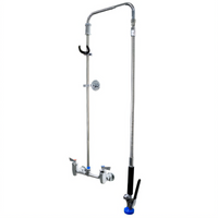 Commercial Pre-Rinse Faucet Assembly, 8-Inch Adjustable Wall Mount, Flexible Gooseneck, 31-Inch Riser, 25-Inch Hose, Ultra-Spray PLUS Spray Valve
