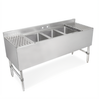 John Boos UBS3-2160-2D12 3-Compartment Underbar Sink Unit with Dual 12-Inch Drainboards, 60-Inch Wide