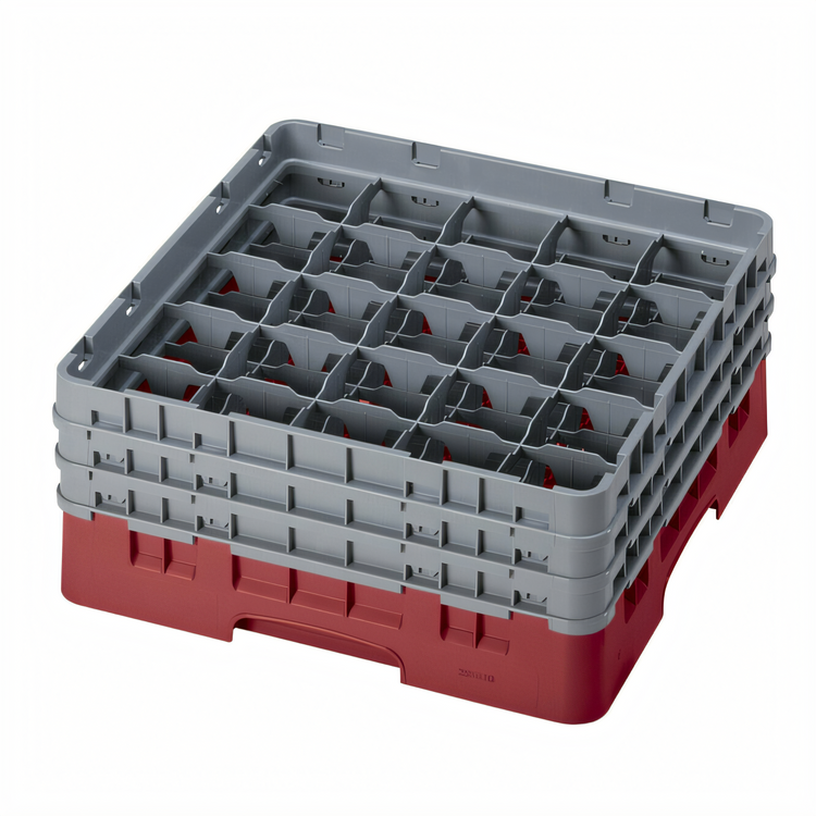 Product image #2 for Cambro Camrack Full Size 25-Compartment Glass Rack with 3 Soft Gray Extenders, Cranberry