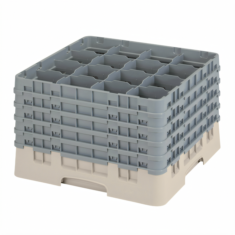 Product image #2 for Cambro Camrack Full-Size 16-Compartment Glass Rack with 5 Soft Gray Extenders, 11-Inch Height, Beige