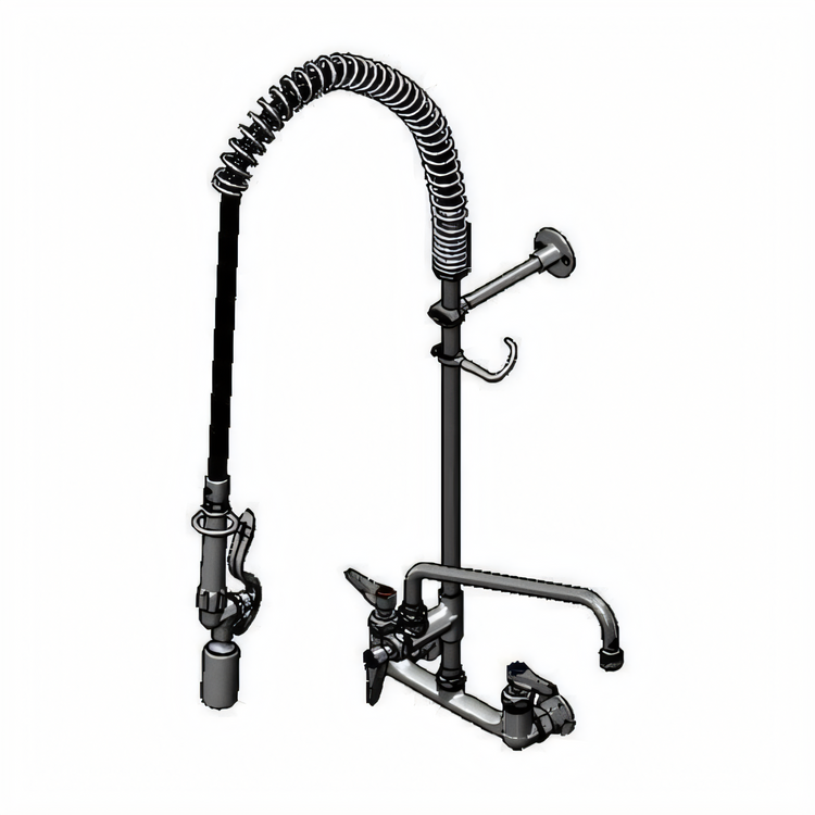 Product image #1 for T&S Brass EasyInstall 8 Inch Wall-Mount Pre-Rinse Unit with Add-On Faucet, 44 Inch Hose and 12 Inch Swing Nozzle