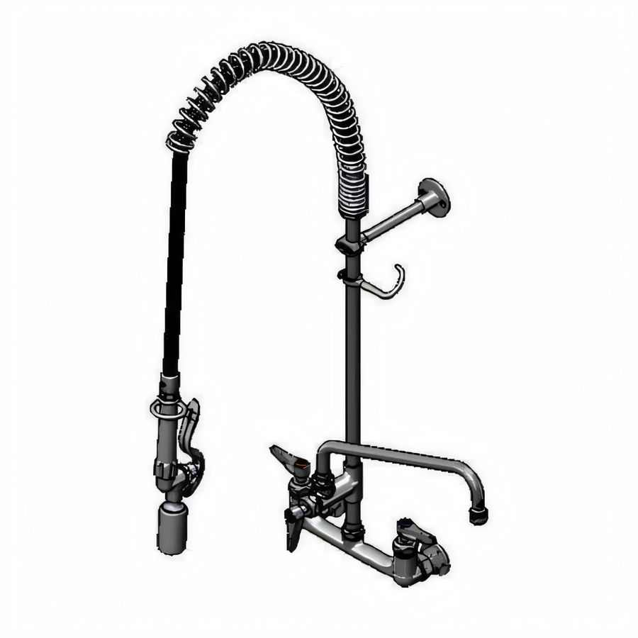 Product image #1 for T&S Brass EasyInstall 8 Inch Wall-Mount Pre-Rinse Unit with Add-On Faucet, 44 Inch Hose and 12 Inch Swing Nozzle