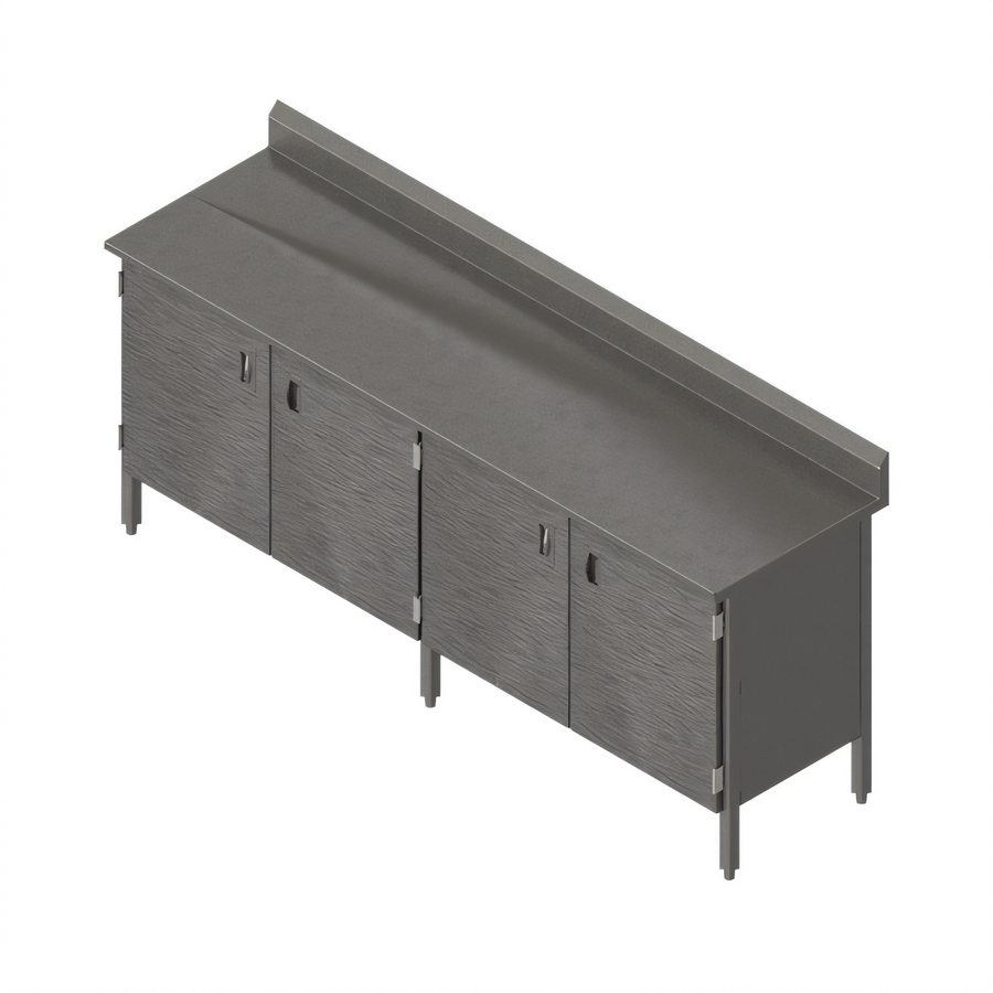 Product image #1 for John Boos Enclosed Base Work Table with Hinged Doors, 144W x 24D, 16-Gauge Stainless Steel Top, 5-Inch Backsplash