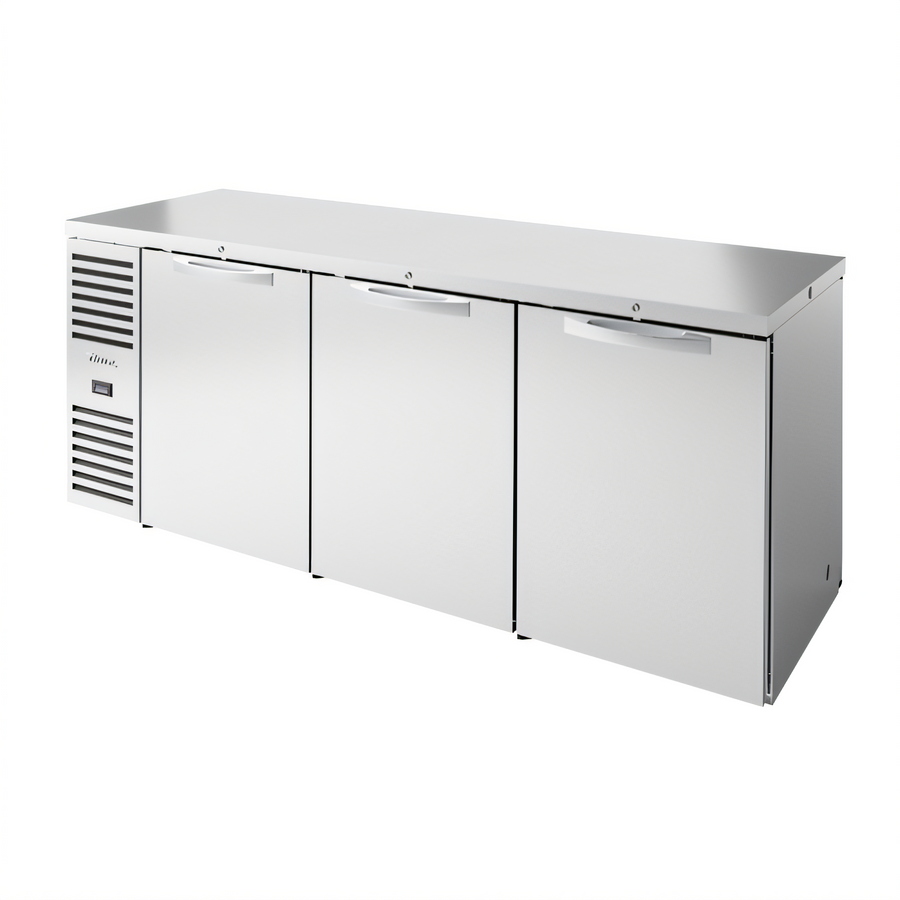 Product image #1 for True Premier Bar Stainless Steel Pass-Thru Three-Section Back Bar Cooler with 6 Solid Locking Doors, 84-Inch, Side-Mounted Self-Contained Refrigeration