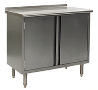 Spec-Master 60 Inch x 24 Inch 14-Gauge 304 Stainless Steel Enclosed Work Table with Cabinet Base and Hinged Doors