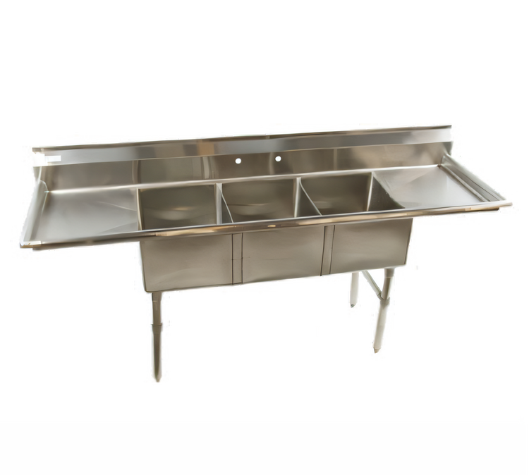 Product image #1 for Heavy Duty 16-Gauge Three-Compartment Stainless Steel Sink with Double Drainboards, 84-Inch W x 25.5-Inch D