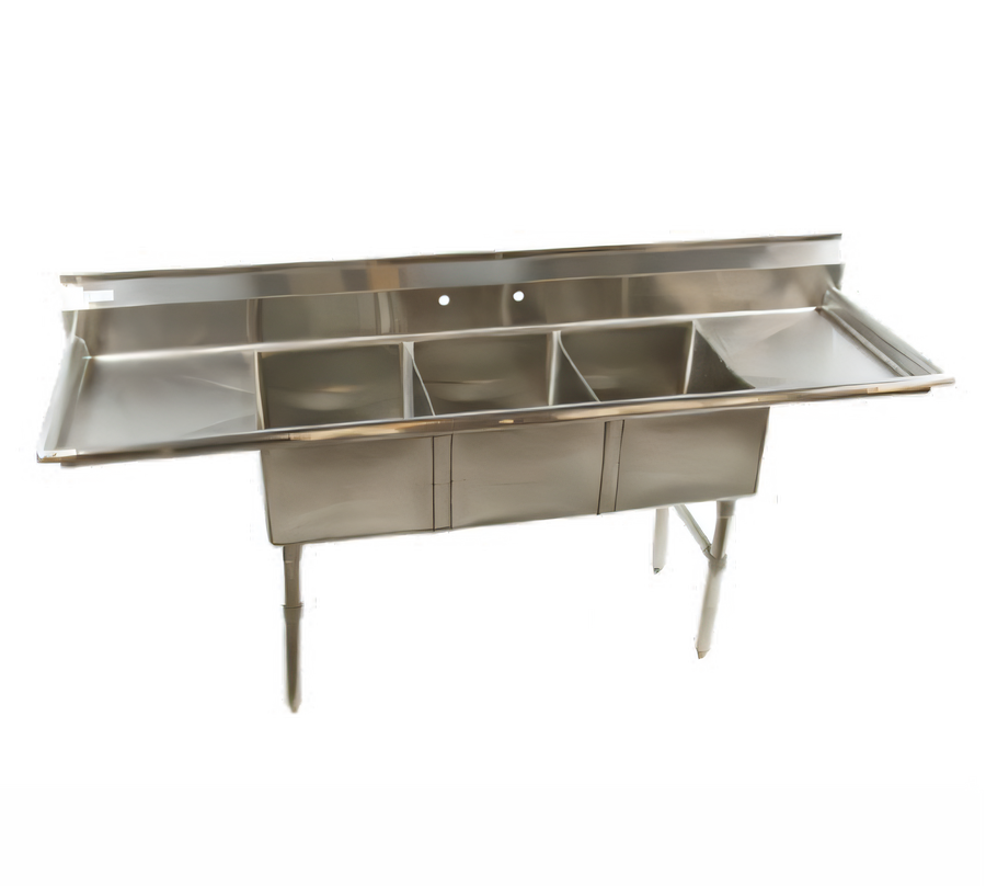 Product image #1 for Heavy Duty 16-Gauge Three-Compartment Stainless Steel Sink with Double Drainboards, 84-Inch W x 25.5-Inch D