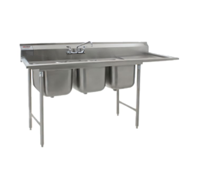 Product image #1 for Eagle Group 414 Series Three-Compartment Coved Corner Sink with Right-Hand 24-Inch Drainboard