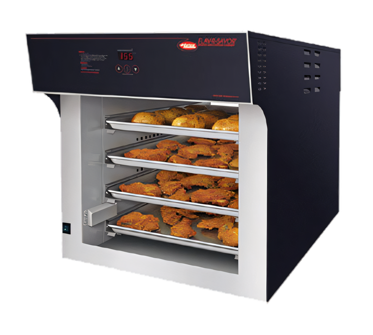 Product image #1 for Hatco Flav-R-Savor Air Curtain Heated Countertop Pass-Thru Display Cabinet, 4-Tier Slides for Full-Size Sheet Pans
