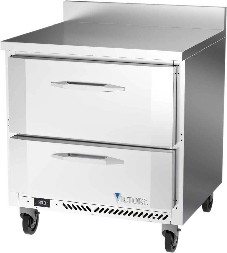 Product image #1 for Victory Refrigeration 32-Inch V-Core Worktop Freezer Counter with 2 Drawers, 7.22 Cu. Ft., Rear-Mounted Self-Contained Refrigeration