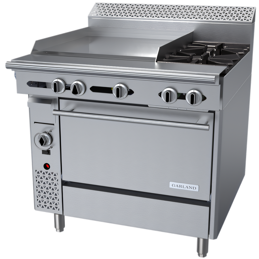 Product image #1 for Garland Cuisine Series 36-Inch Heavy Duty Gas Combination Top Range with 2 Open Burners, 24-Inch Thermostatic Griddle and Convection Oven
