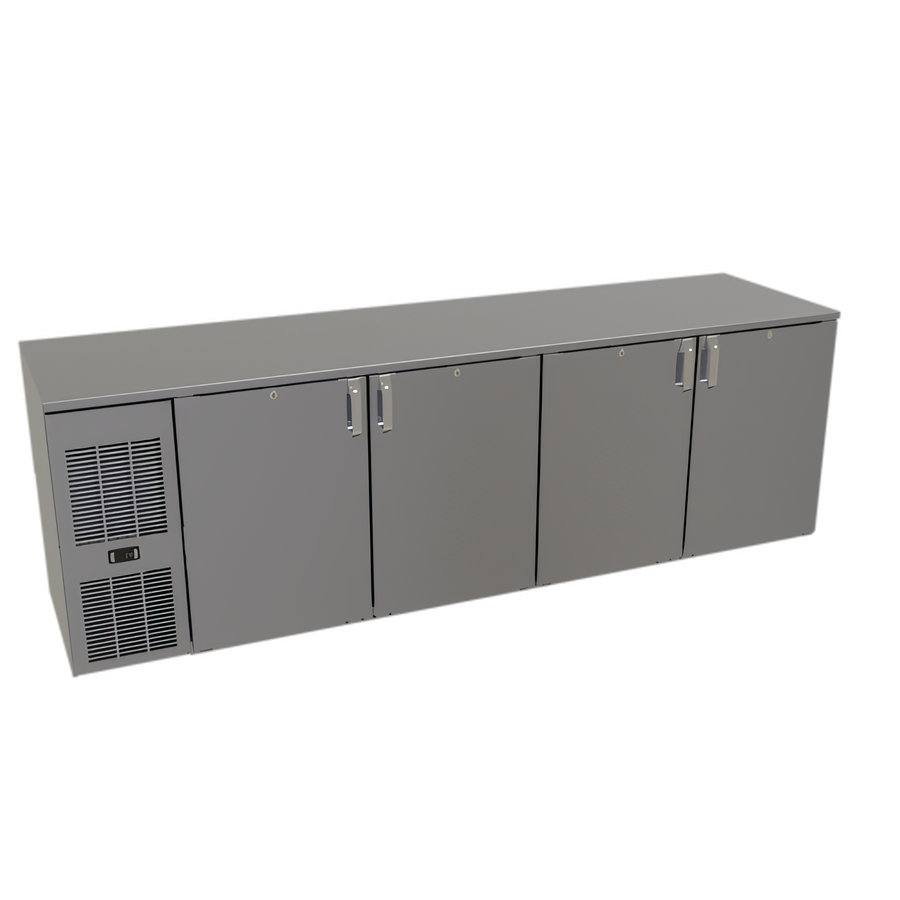 Product image #1 for Glastender C1FL92 Low Profile Front-Serviced Four-Section Back Bar Cooler, 92 Inch, Self-Contained Refrigeration