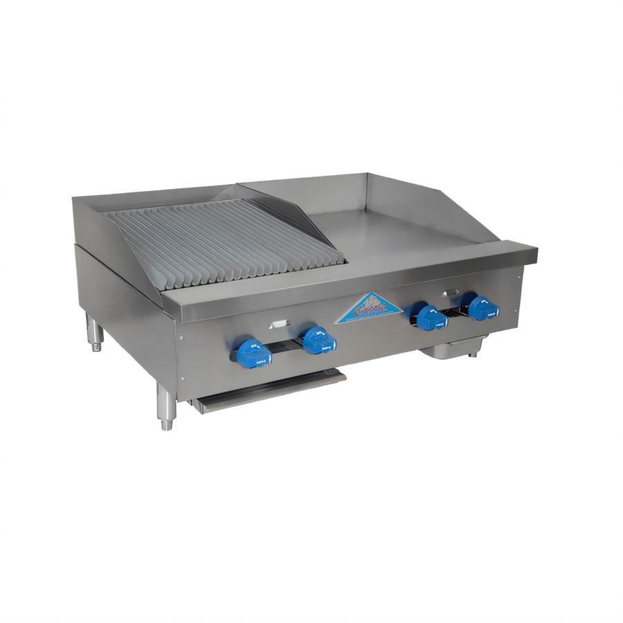 Product image #1 for Comstock-Castle Countertop Gas Char-Broiler/Griddle Combination with 18 x 24 Broiler Area and 18 x 24 x 1 Inch Griddle Plate