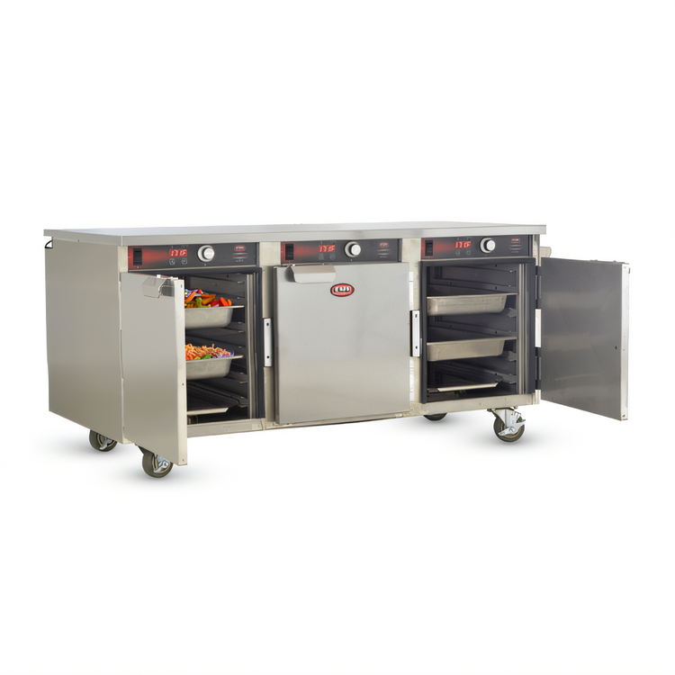 Product image #1 for FWE Handy Line Mobile 3-Compartment Heated Holding Cabinet, Undercounter Height, 3 Solid Doors