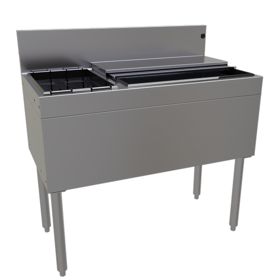 Product image #1 for Glastender 36-Inch Stainless Steel Underbar Combo Ice Bin/Cocktail Unit with Left Bottle Well and 10-Circuit Cold Plate