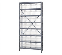 Quantum Heavy-Duty Stationary Wire Shelving Unit with 8 Shelves and 28 Clear Bins, 36 x 12 x 75 Inches