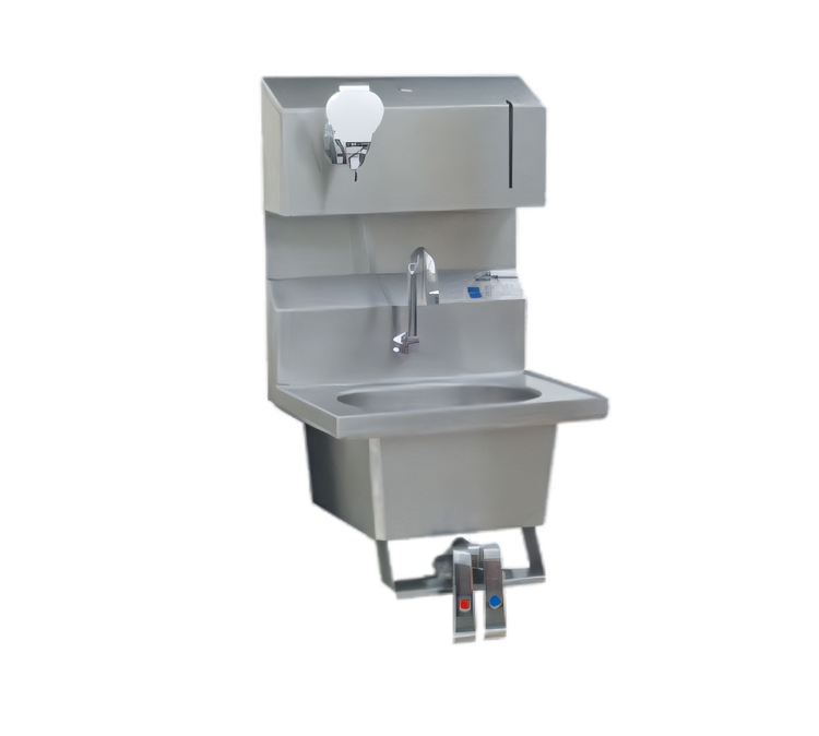 Product image #1 for Eagle Group HSA-10-FDPK Wall-Mounted Knee Pedal Hand Sink with Gooseneck Spout, Soap & Towel Dispensers, 304 Stainless Steel