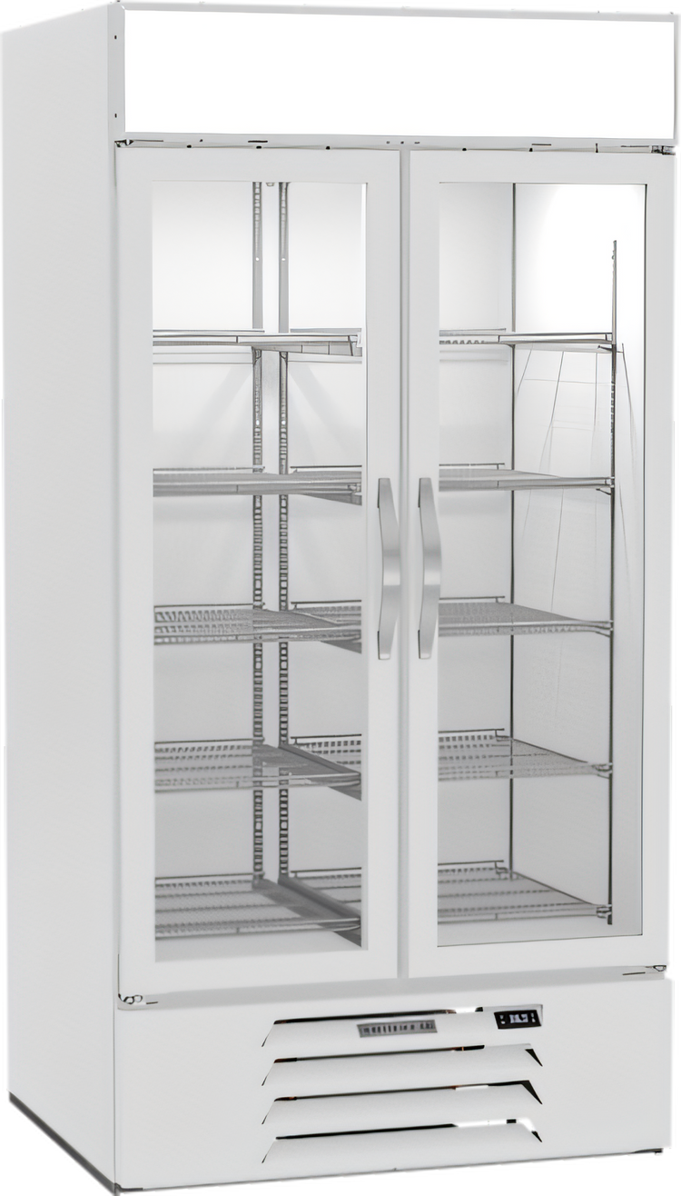 Product image #1 for Beverage Air MarketMax Two-Section Glass Door Reach-In Refrigerated Merchandiser, 35.08 Cu. Ft., White