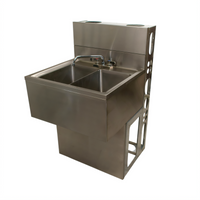 BK Resources 72-Inch Four-Compartment Underbar Slimline Stainless Steel Sink with Dual Drainboards and Faucets
