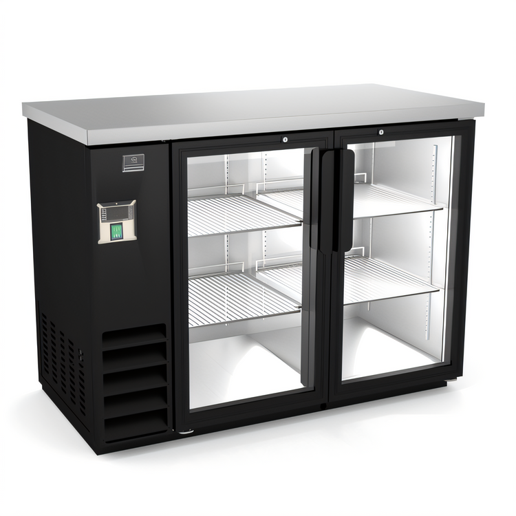 Product image #1 for Kelvinator Commercial 49-Inch 2-Glass Door Back Bar Refrigerator, Side-Mounted Self-Contained Refrigeration, 12.5 Cu. Ft., Black