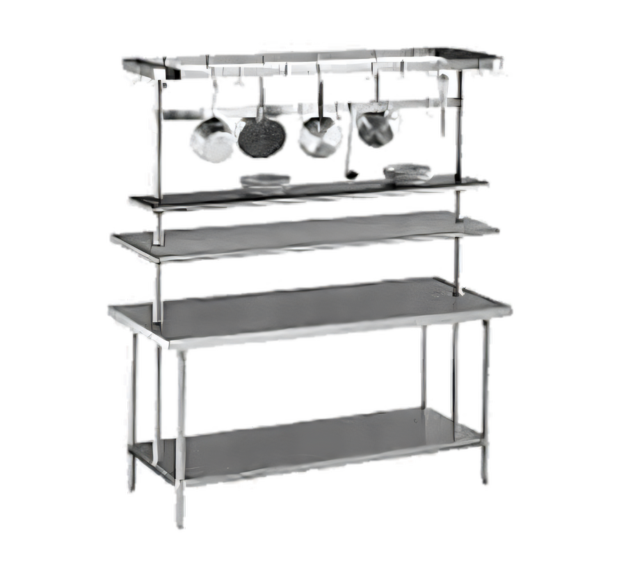 Product image #1 for Advance Tabco Adjustable Table-Mounted Stainless Steel Utensil Rack, 84 Inches Long, with 9 Plated Pot Hooks