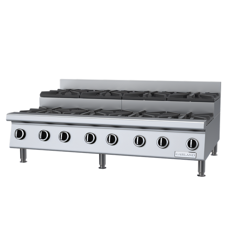 Product image #1 for Garland Starfire 48 Inch Stainless Steel Heavy-Duty Gas Step-Up Hot Plate, 8-Burner Countertop