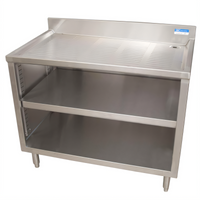 BK Resources 48-Inch Stainless Steel Underbar Glass Rack Unit with Drainboard Top, Open Front Base, and Adjustable Shelf