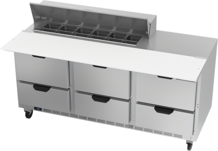 Product image #1 for Beverage-Air Three-Section Sandwich Top Refrigerated Prep Table with 6 Drawers and 12-Pan Rail, 72 Inch