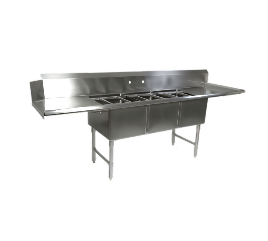 Product image #1 for John Boos Straight 3-Compartment Stainless Steel Dishtable/Pot Sink with 2 Drainboards and Left Dish Machine Attachment