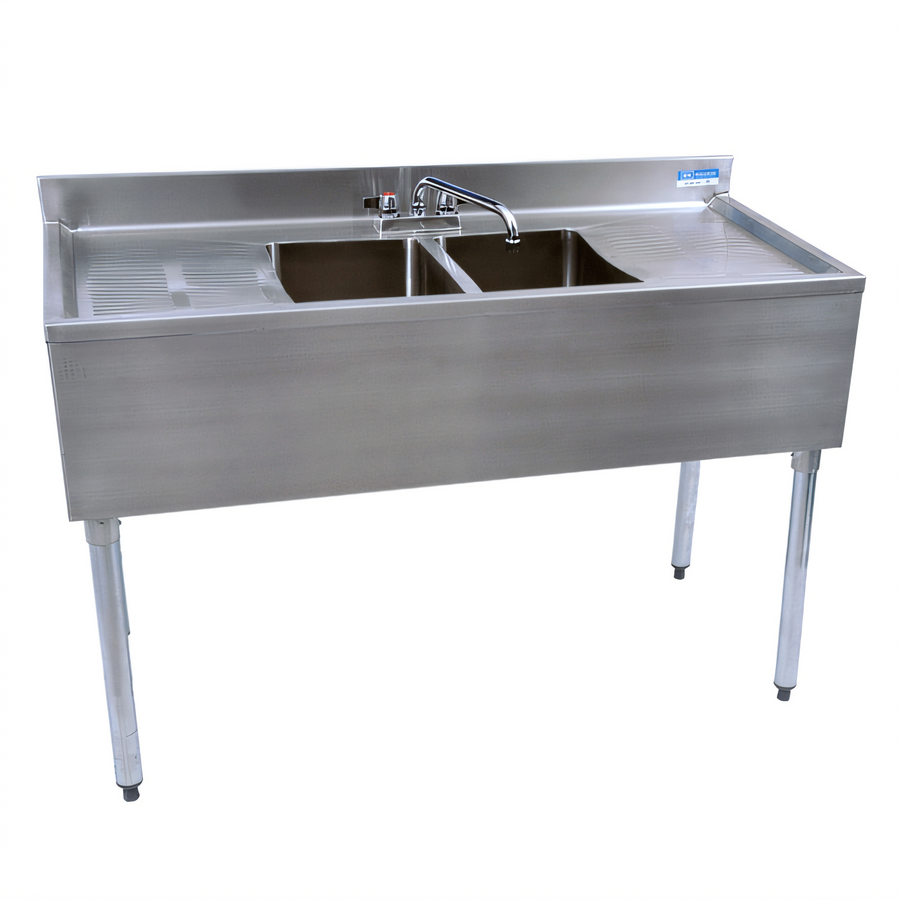 Product image #1 for BK Resources Two-Compartment Underbar Sink with Dual Drainboards and Faucet, 48 Inch Wide