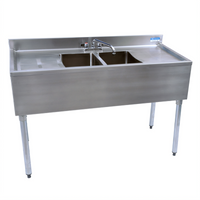 BK Resources Two-Compartment Underbar Sink with Dual Drainboards and Faucet, 48 Inch Wide