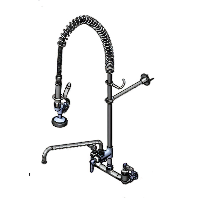 Product image #1 for T&S Brass EasyInstall 8-Inch Wall Mount Pre-Rinse Unit with 36-Inch Hose, 14-Inch Swing Nozzle and Spray Valve