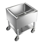 Thumbnail image #1 for Klinger's Trading MIB3021 Mobile Stainless Steel Ice Bin with Undershelf, 5-Inch Casters and 18 x 25 x 12-Inch Deep Bowl