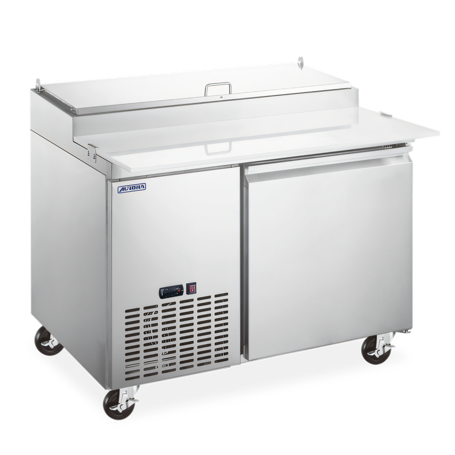 Product image #1 for Aurora 45-Inch Refrigerated Pizza Prep Table, 1 Door, Side-Mount Self-Contained, Stainless Steel, 7.8 Cu. Ft.