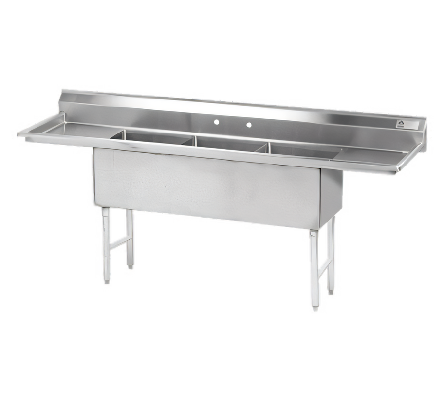 Product image #1 for Advance Tabco 3-Compartment Fabricated Sink with Left and Right Drainboards, 24 x 24 x 14-Inch Bowls
