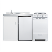 Summit 60-Inch All-In-One White Kitchenette with 20-Inch 4-Burner Sealed Gas Range and Oven, Refrigerator-Freezer, Sink, and Storage Cabinet