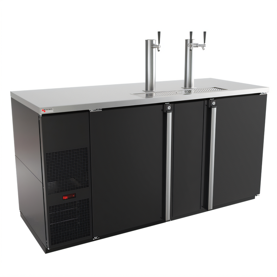 Product image #1 for Pro-Line E-Series Two-Section 3-Keg Direct Draw Draft Beer Cooler with Glass Rinser, Black, 69.5-Inch Wide