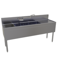 Glastender Four-Compartment Stainless Steel Underbar Sink Unit with Right Drainboard and Faucet, 66 x 19 Inches