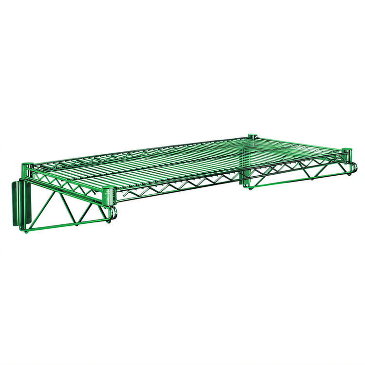 Product image #1 for Quantum Wall-Mounted Cantilever Single Wire Shelf, 72-Inch W x 18-Inch D, Green Epoxy Antimicrobial Finish