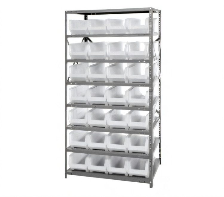 Product image #1 for Quantum Heavy-Duty Stationary Wire Shelving Unit with 8 Shelves and 28 Clear Bins, 36 x 24 x 75 Inches