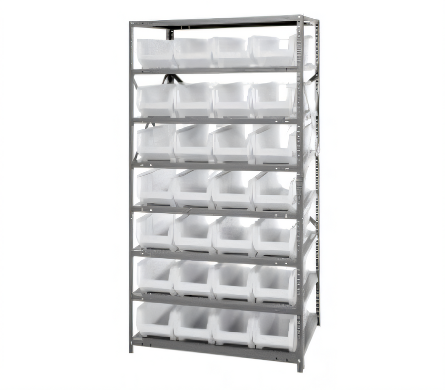 Product image #1 for Quantum Heavy-Duty Stationary Wire Shelving Unit with 8 Shelves and 28 Clear Bins, 36 x 24 x 75 Inches