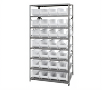 Quantum Heavy-Duty Stationary Wire Shelving Unit with 8 Shelves and 28 Clear Bins, 36 x 24 x 75 Inches